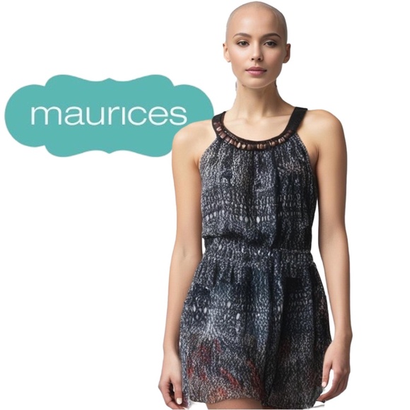 MAURICES Size XL -  Black Halter Mini Dress, Sleeveless, Beaded Chiffon NWOT - Picture 1 of 13